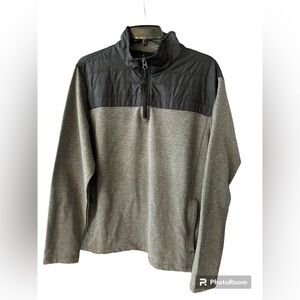 NWOT Eddie Bauer puffer knit 3/4 zip pullover grey & black Large zip pockets